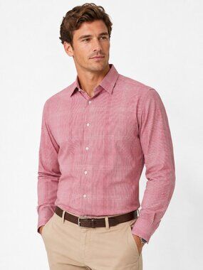 Ben Sherman Red White Micro Check Long Sleeve Button Up Shirt Mens 16 34-35